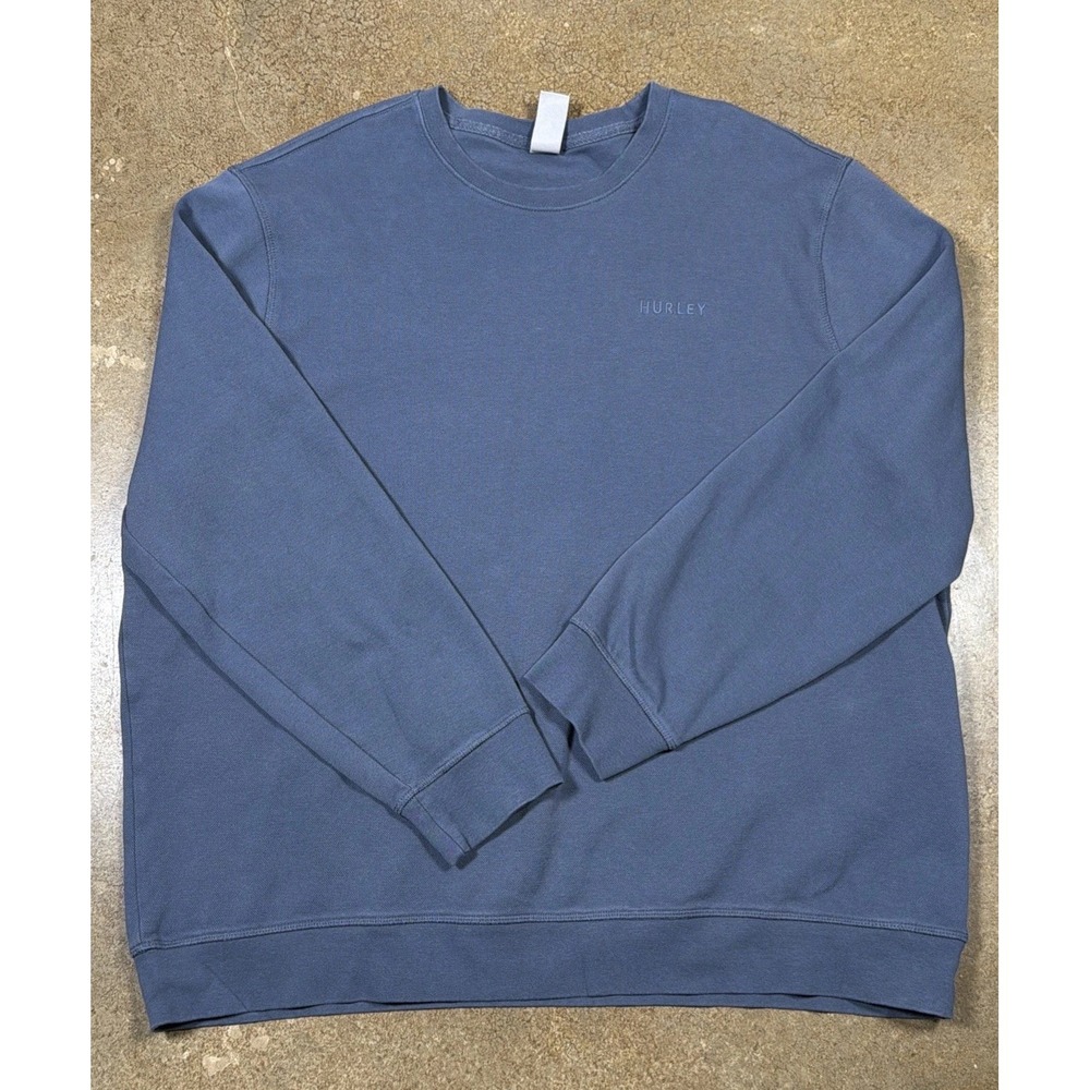 Hurley Sweatshirt Mens XXL Blue Excellent Textured Crewneck Logo Coastal Casual